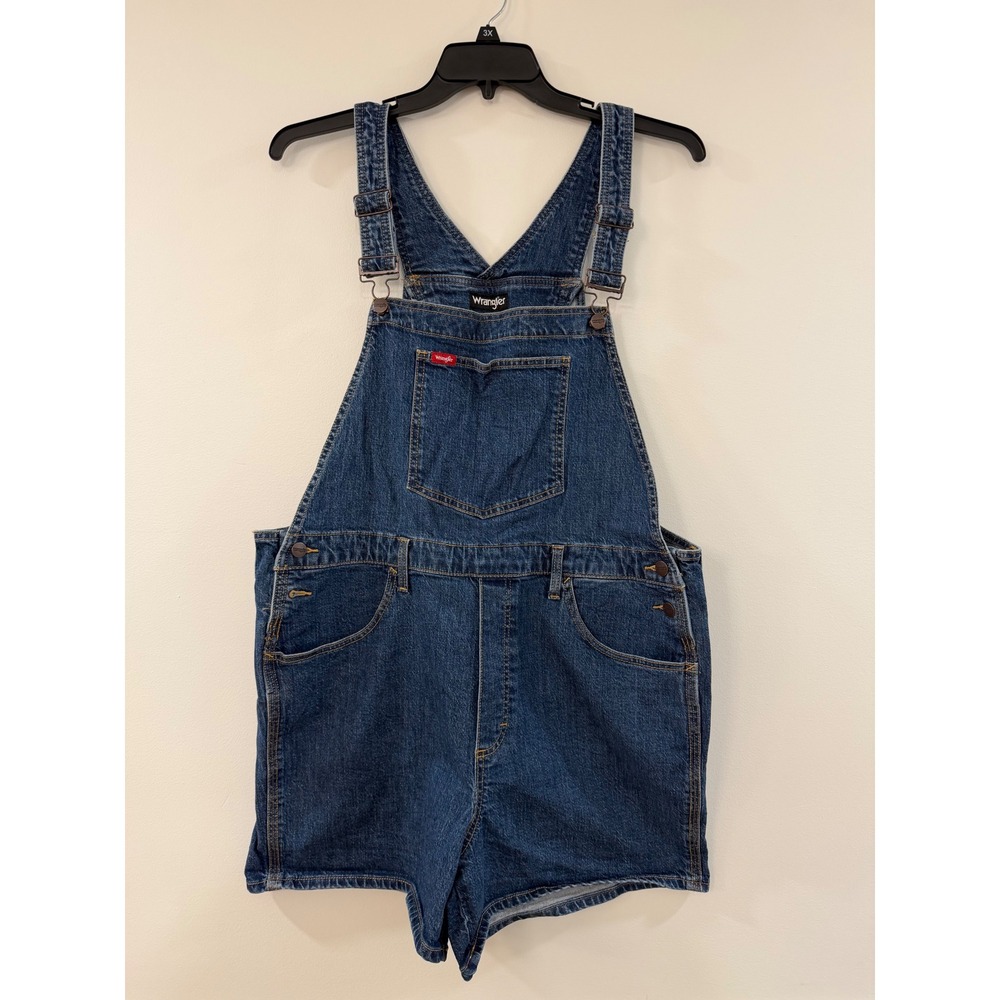 Wrangler Womens Blue Denim Medium Wash Bib Shortalls Overalls XL